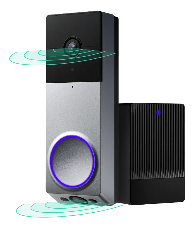 Wyze Duo Cam Doorbell with two cameras and its chime