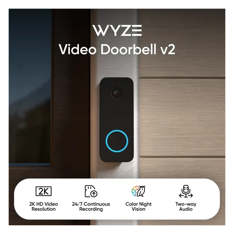 Wyze Video Doorbell v2 with 2K video, 24/7 recording and color night vision