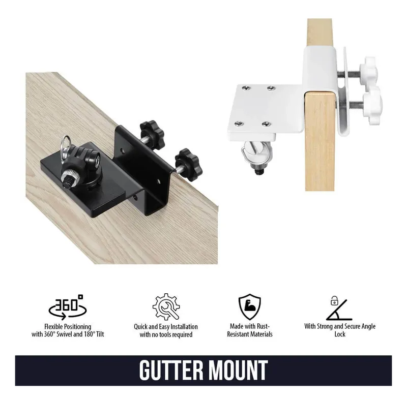 Wasserstein gutter mount clamped to a gutter and a board