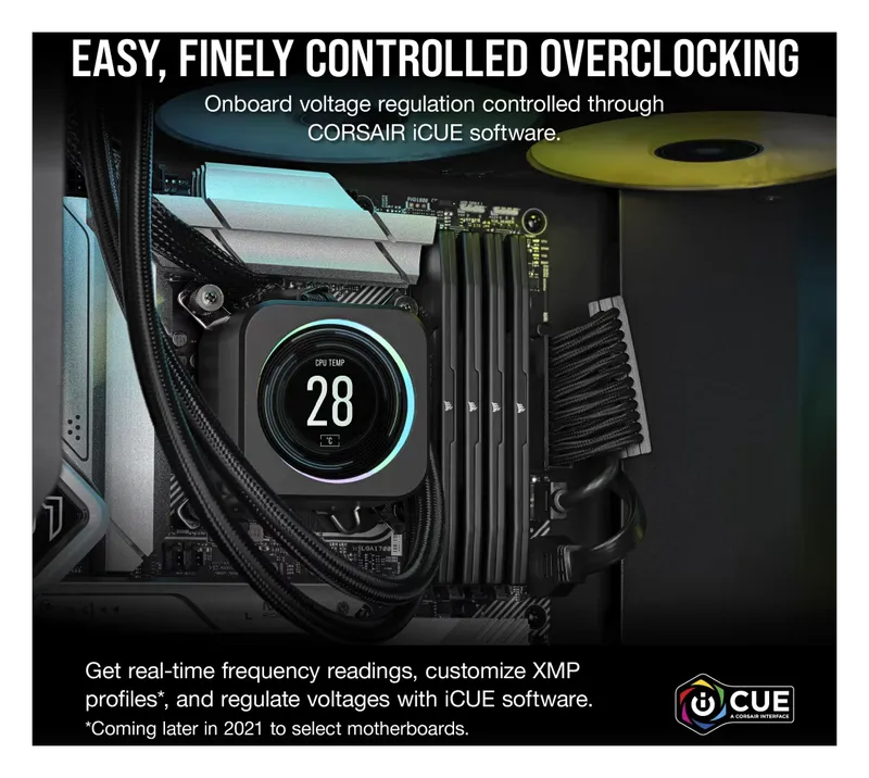 Corsair Vengeance DDR5 memory installed in a PC with iCUE overclocking