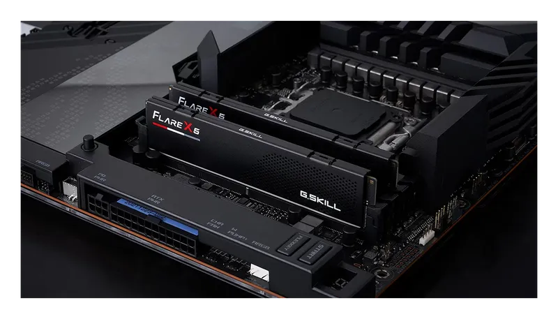 G.Skill Flare X5 DDR5 memory installed on a motherboard
