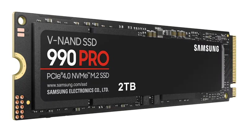 Samsung 990 PRO 2TB M.2 SSD, angled view