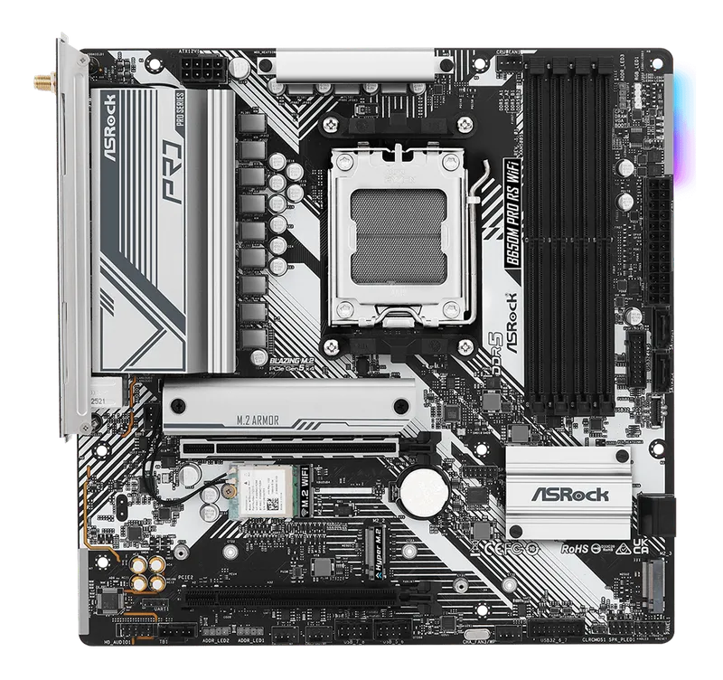 ASRock B650M Pro RS WiFi motherboard, top view