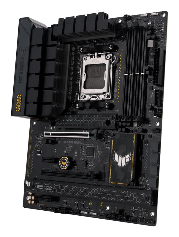 ASUS TUF Gaming B650-Plus WiFi motherboard, angled view