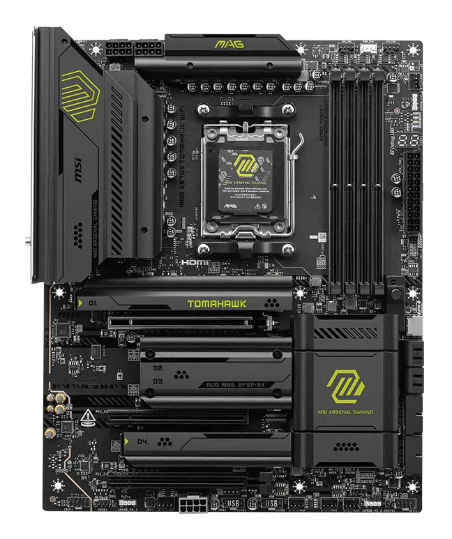MSI MAG X870E Tomahawk WiFi motherboard, top view
