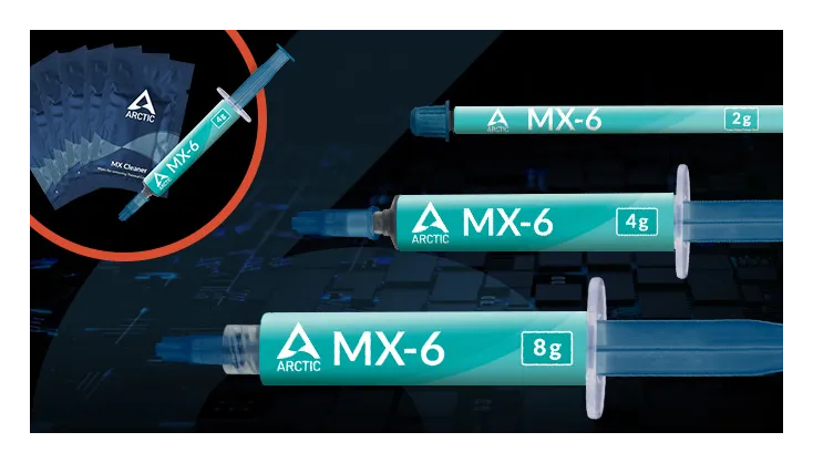 Arctic MX-6 thermal paste in 2 g, 4 g and 8 g syringes