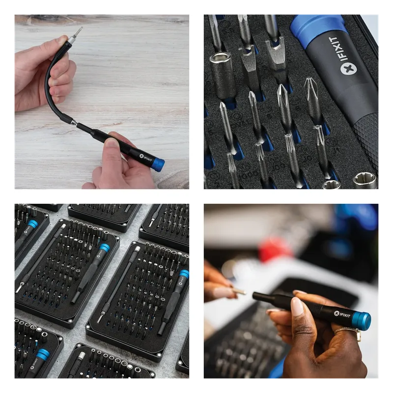 iFixit Mako Driver Kit's flexible extension, bits and driver in use