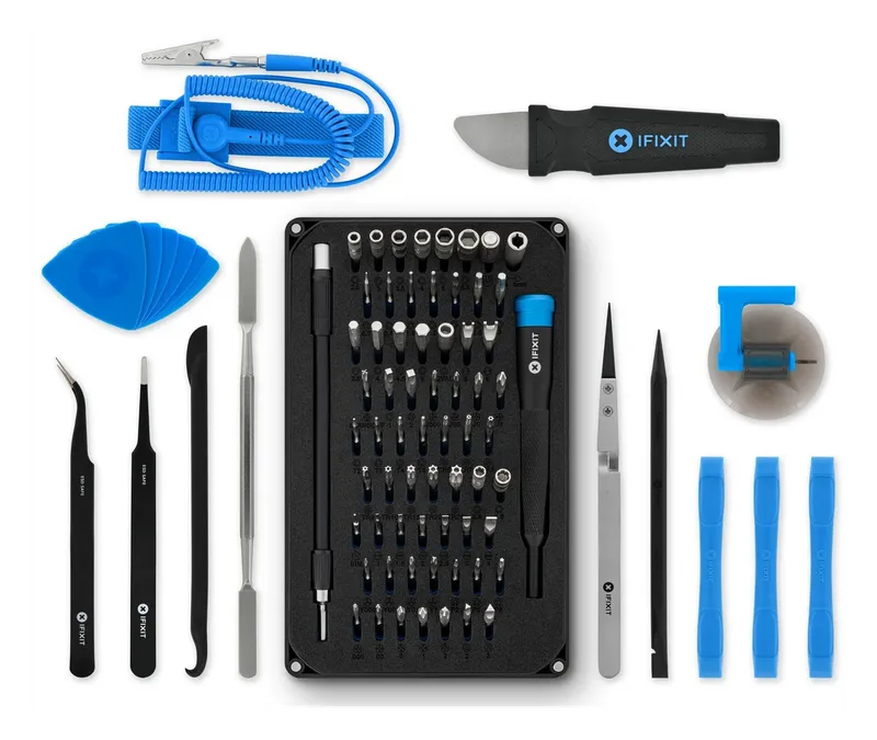 iFixit Pro Tech Toolkit: 64-bit driver kit, spudgers, tweezers, wrist strap and opening tools