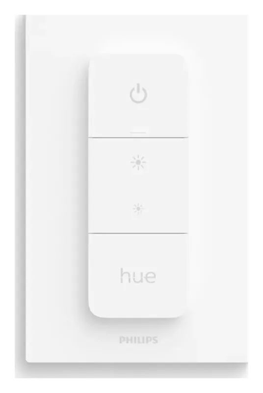 Philips Hue Dimmer Switch in white on its wall plate