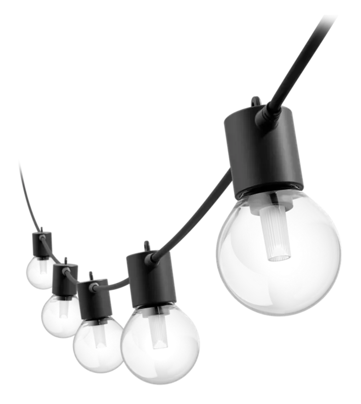 Hue Festavia Globe string lights with clear globe bulbs, unlit