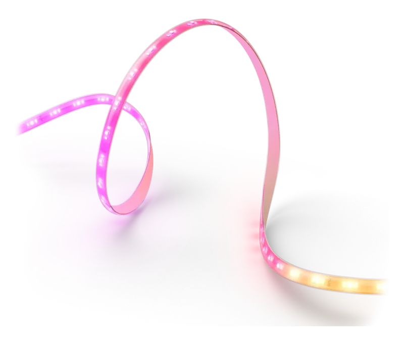 Philips Hue Flux Lightstrip glowing pink and warm white