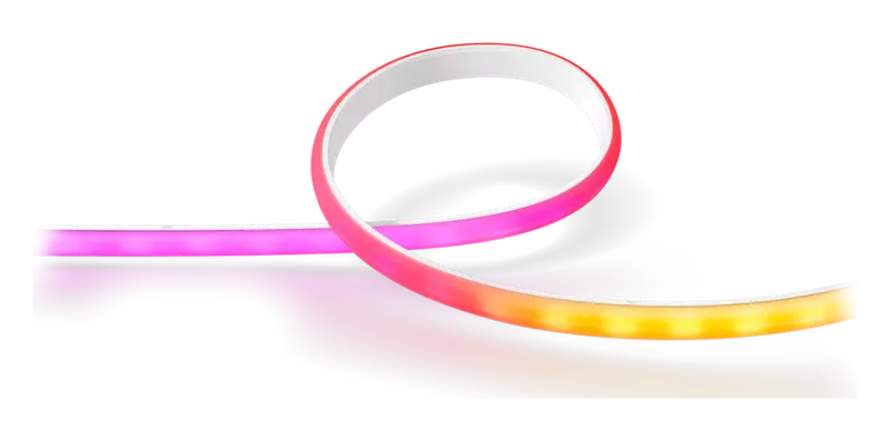 Philips Hue Gradient Lightstrip glowing in blended pink, orange, and yellow