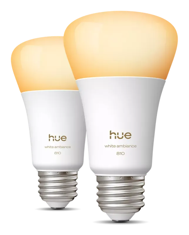 Two Philips Hue White Ambiance A19 bulbs